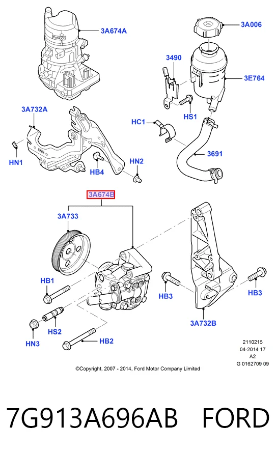 7G913A696AB Ford Pompa wspomagania hydraulicznego kierownicy