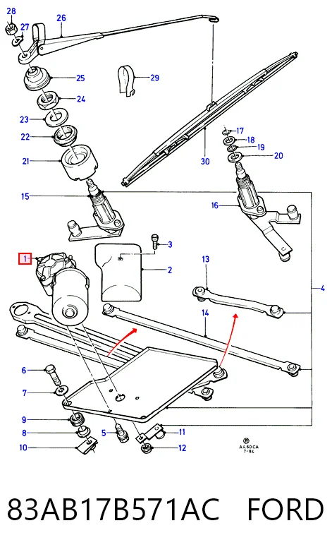 Silniczek wycieraczki szyby przedniej Ford Escort IV hatchback (GAF, AWF, ABFT) (1985 - 1990) cena, od 76,72 USD