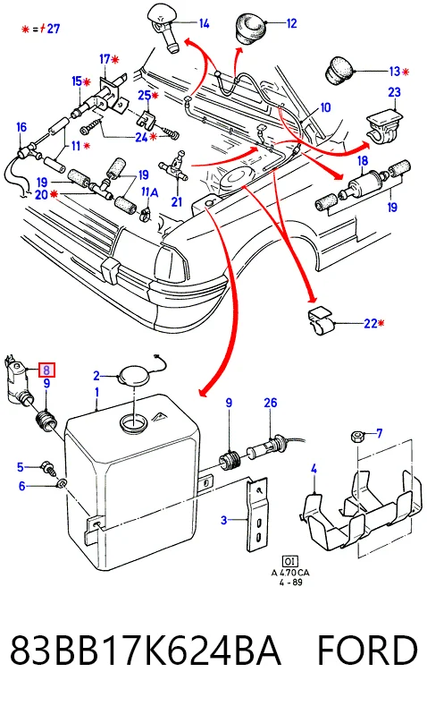 83BB17K624BA Ford Pompka spryskiwacza szyby przedniej