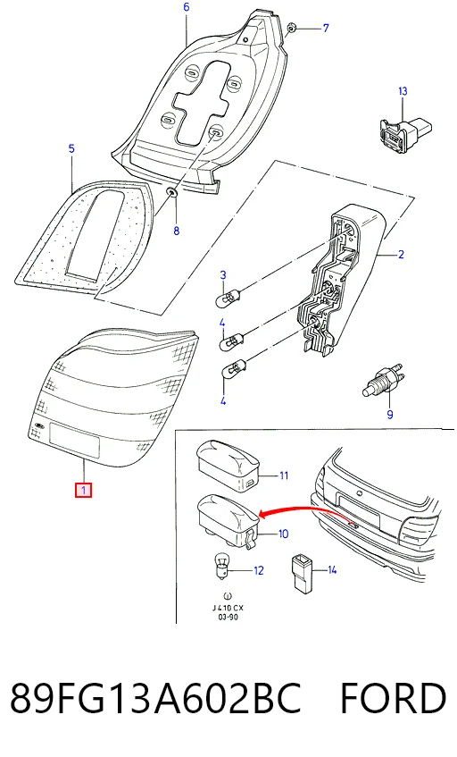 Lampa zespolona tylna prawa Ford Fiesta Mk3 hatchback (GFJ) (1989 - 1995) cena, od 38,14 USD