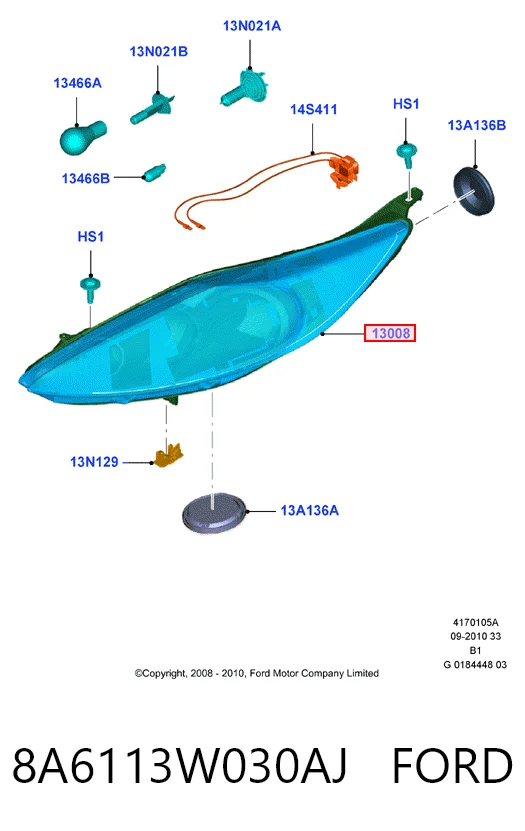 8A6113W030AJ Ford Reflektor prawy