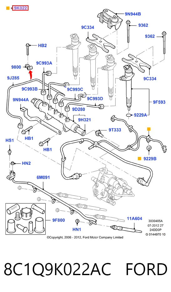 8C1Q9K022AC Ford Rurka paliwa, zwrotna od wtryskiwaczy