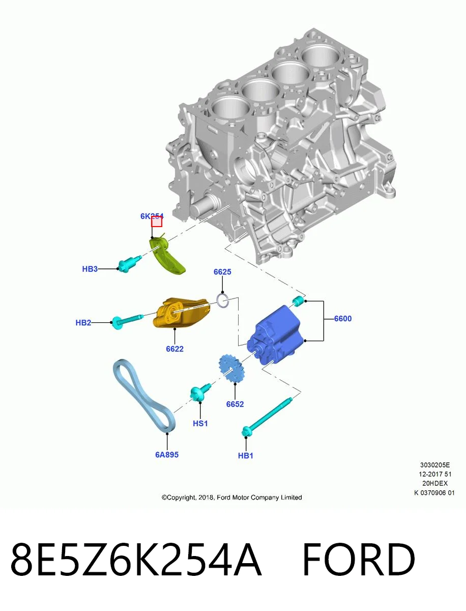 8E5Z6K254A Ford Napinacz łańcucha pompy oleju