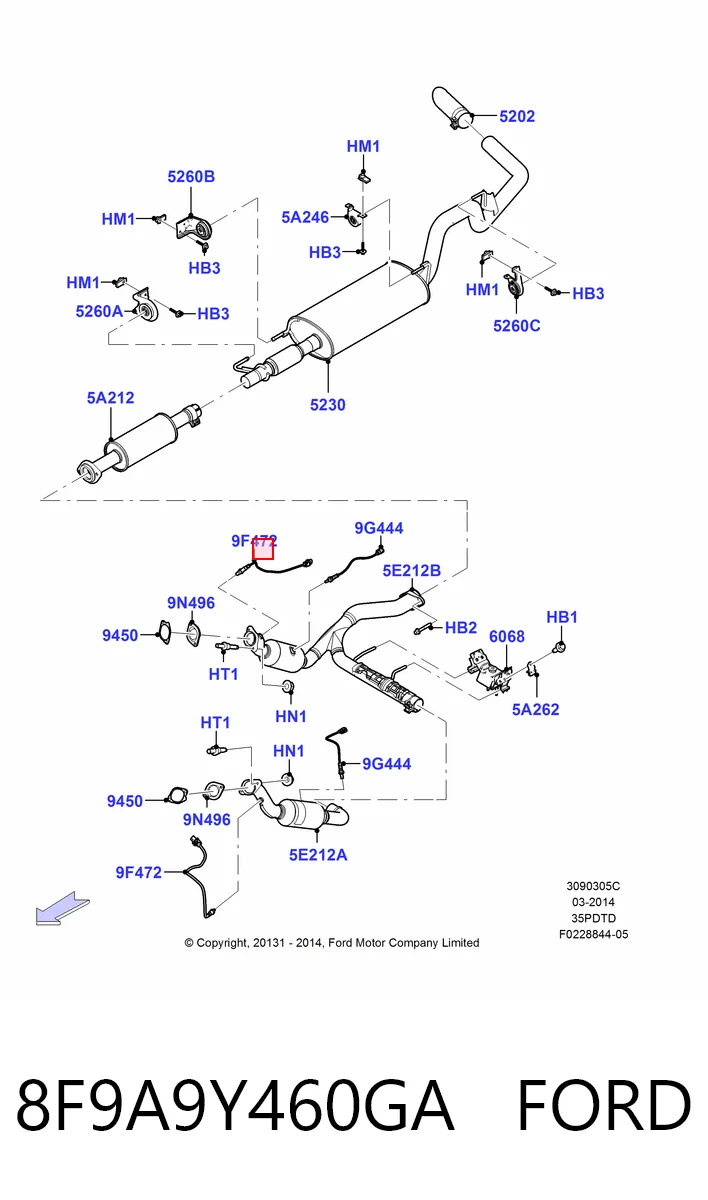 8F9A9Y460GA Ford Sonda lambda czujnik tlenu przed katalizatorem