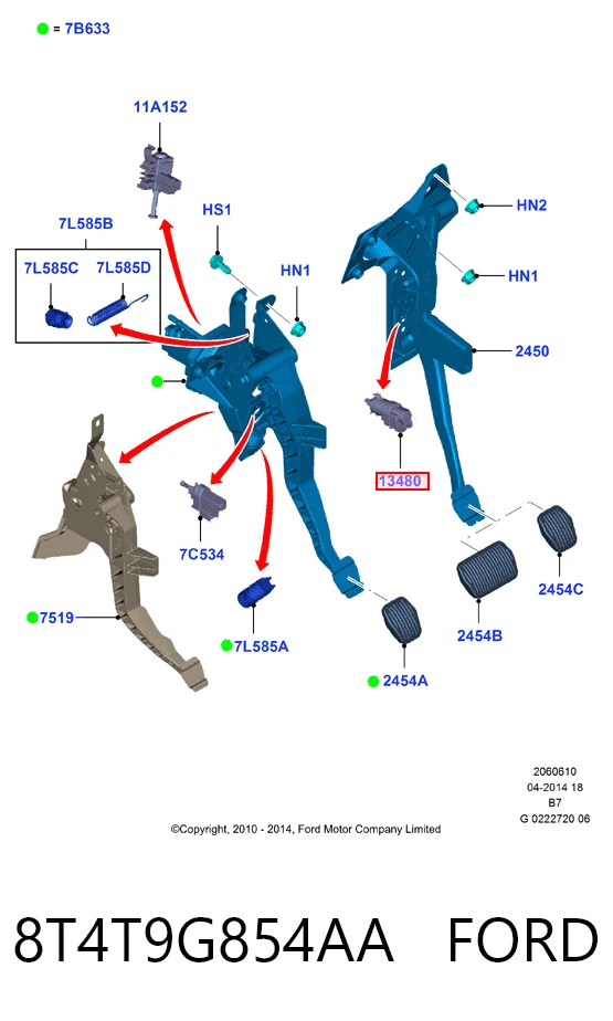 8T4T9G854AA Ford Czujnik włącznika świała stop