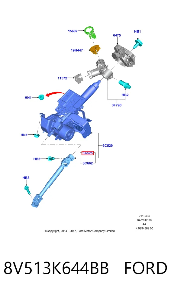 8V513K644BB Ford Wał Cardana kolumny kierowniczej dolny