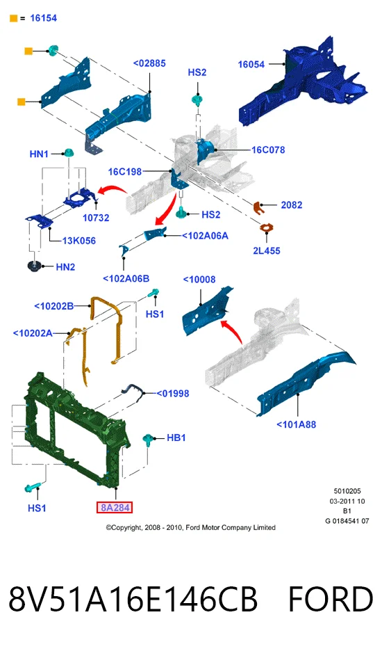 Osłona chłodnicy kompletna (panel mocowania reflektorów) Ford Fiesta Mk6 hatchback (CB1) (2008 - 2016) cena, od 109,84 USD