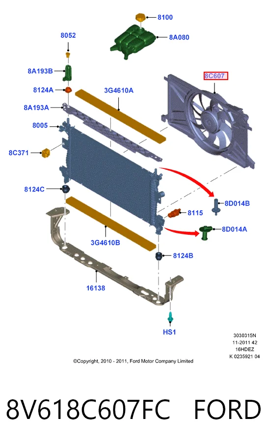 Do koszyka Wentylator elektryczny układu chłodzenia kompletny (silnik+wirnik) Ford Focus III CB8