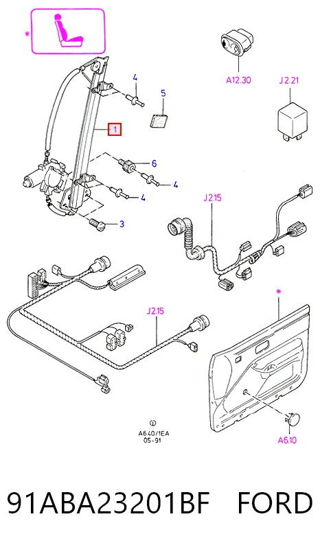91ABA23201BF Ford Mechanizm podnoszenia szyby drzwi przednich lewych