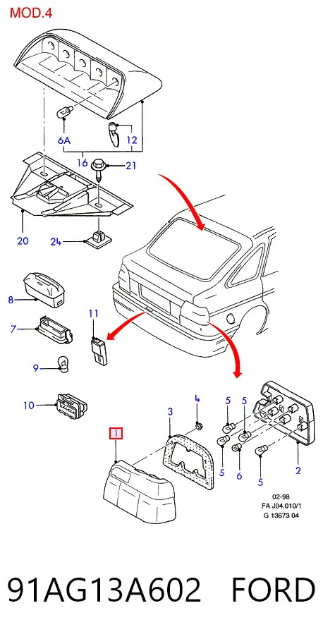 Lampa zespolona tylna prawa do Ford Escort V GAL