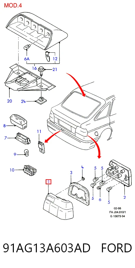 Lampa zespolona tylna lewa do Ford Escort VII GAL, AAL, ABL