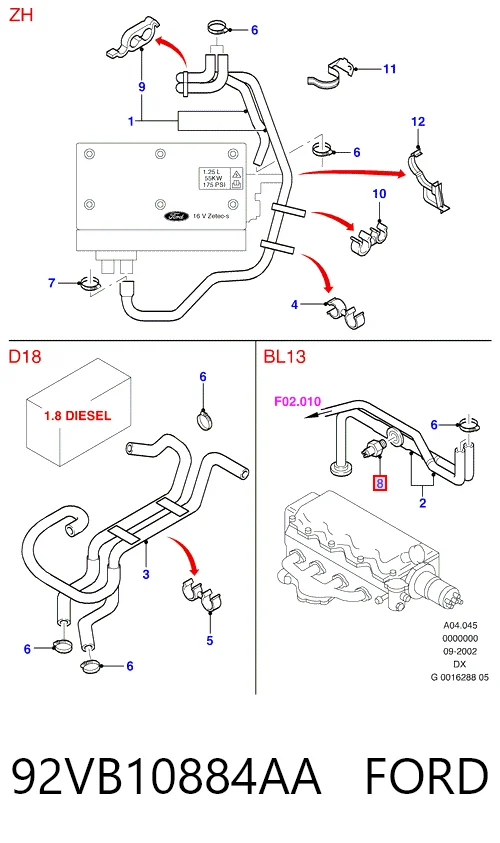92VB10884AA Ford Czujnik temperatury płynu chłodzącego