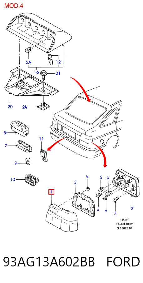 Lampa zespolona tylna prawa Ford Escort VI hatchback (GAL) (1992 - 1995) cena, od 46,03 USD