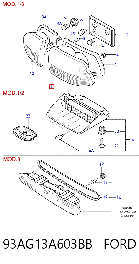 Lampa zespolona tylna lewa do Ford Escort VI GAL