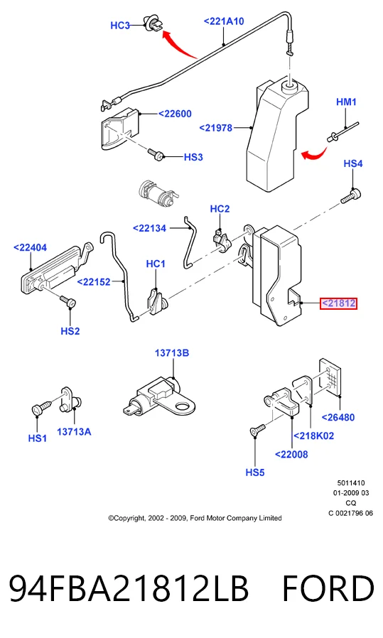 Zamek drzwi przednich prawych do Ford Fiesta Mk4 JAS, JBS
