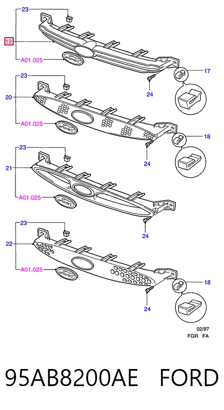 Atrapa chłodnicy Ford Escort VII kombi (GAL, ANL) (1995 - 1999) cena, od 63,02 USD