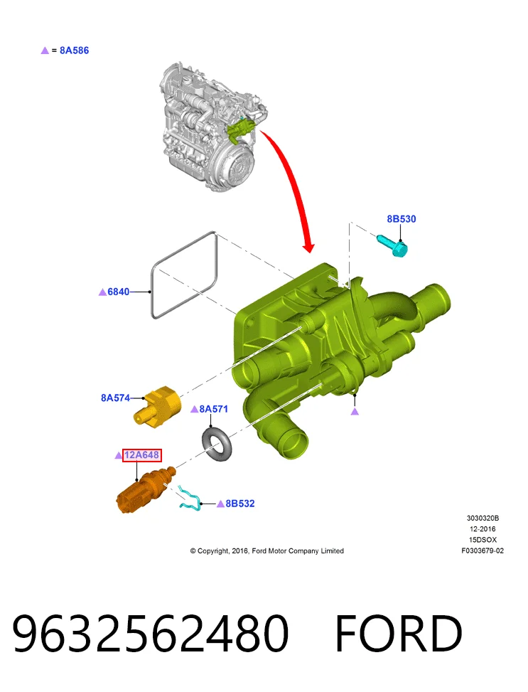 9632562480 Ford Czujnik temperatury płynu chłodzącego
