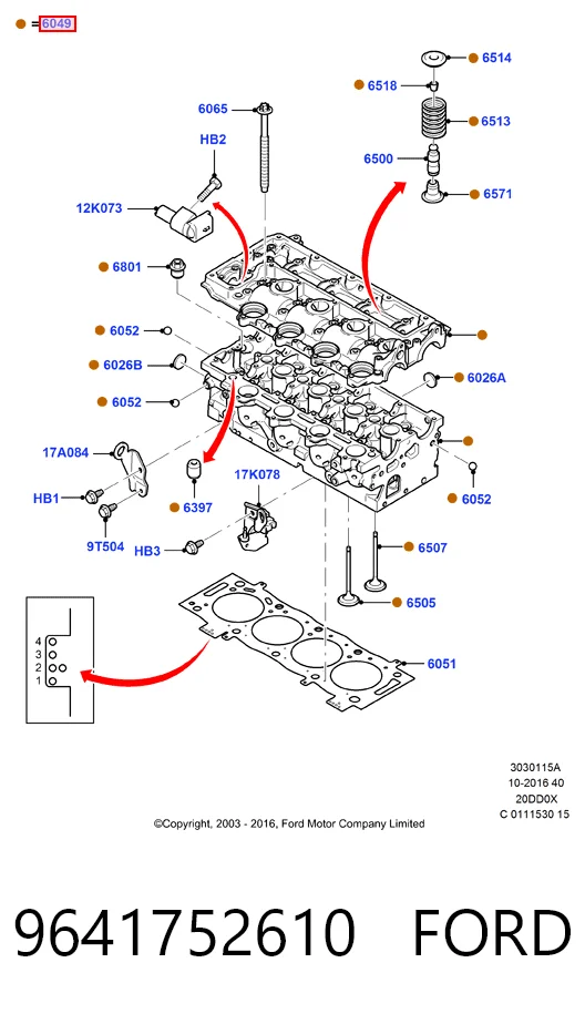 Głowica cylindrów Peugeot 607 sedana (9D, 9U) (2000 - 2010) cena, od 175,47 USD