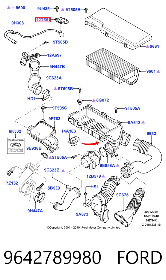 9642789980 Ford Czujnik ciśnienia w kolektorze ssącym, MAP