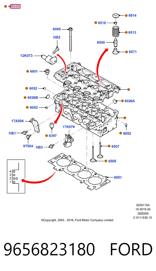 Do koszyka Głowica cylindrów Peugeot 607  9D, 9U