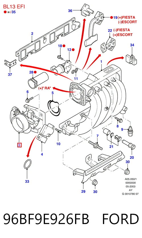 Przepustnica, komplet do Ford Fiesta COURIER J5S, J3S