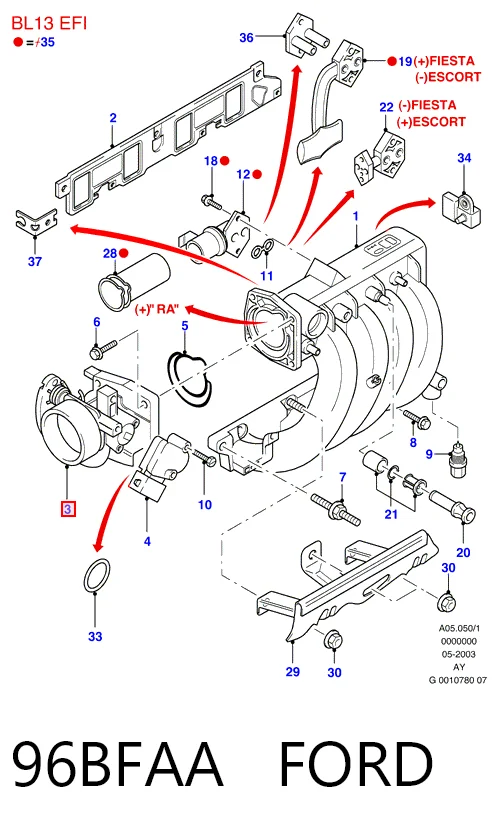 Przepustnica, komplet Ford Fiesta COURIER awangarda (J5S, J3S) (1996 - 2002) cena, od 44,77 USD