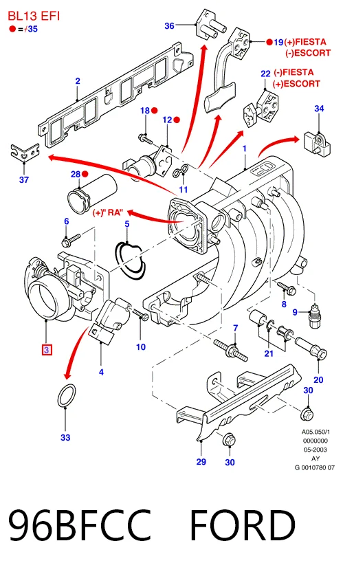 Przepustnica, komplet Ford Ka hatchback (RBT) (1996 - 2008) cena, od 54,89 USD