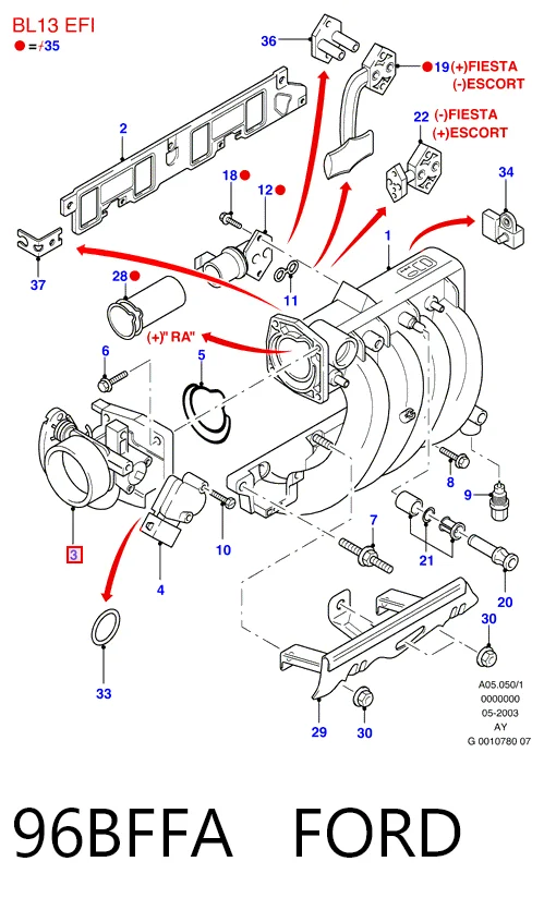 Do koszyka Przepustnica, komplet Ford Fiesta COURIER J5S, J3S