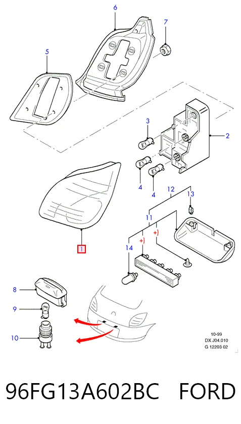 Do koszyka Lampa zespolona tylna prawa Ford Fiesta Mk4 JAS, JBS
