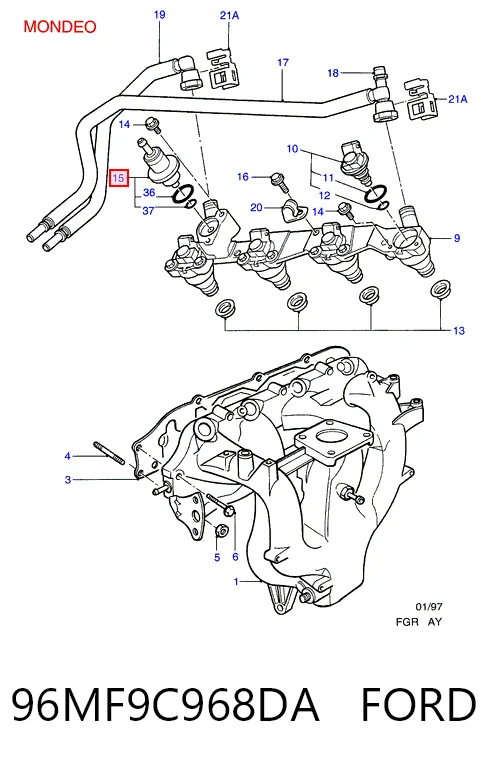96MF9C968DA Ford Regulator ciśnienia paliwa w listwie paliwowej