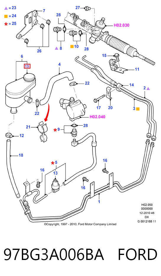 97BG3A006BA Ford Korek zbiornika pompy wspomagania hydraulicznego
