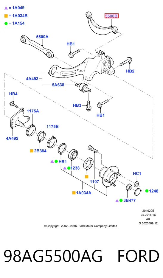 98AG5500AG Ford Wahacz zawieszenia tylnego górny lewy/prawy