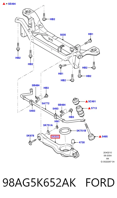 98AG5K652AK Ford Wahacz zawieszenia tylnego dolny lewy/prawy
