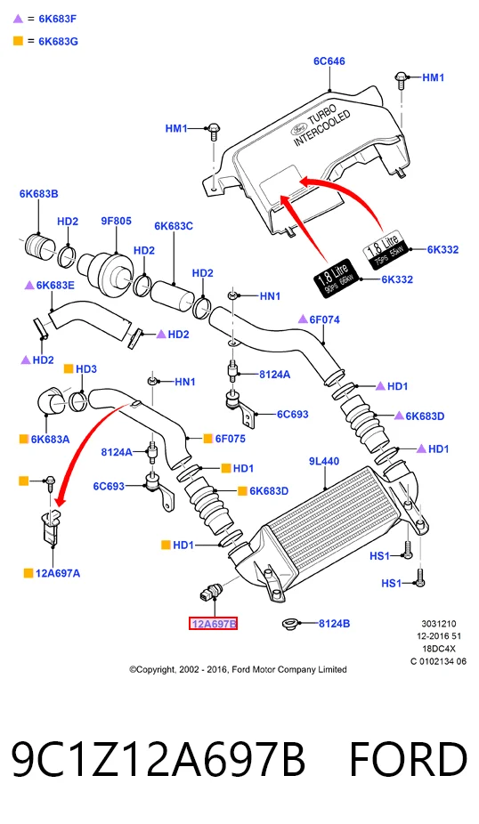 9C1Z12A697B Ford Czujnik temperatury powietrza wlotowego