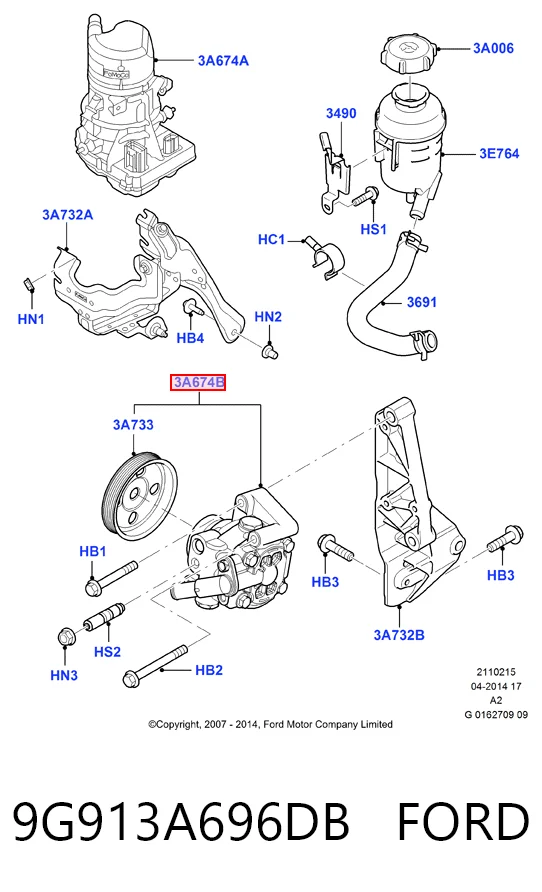 9G913A696DB Ford Pompa wspomagania hydraulicznego kierownicy