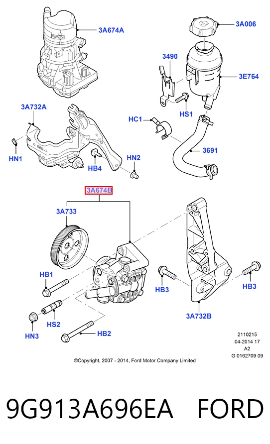 9G913A696EA Ford Pompa wspomagania hydraulicznego kierownicy