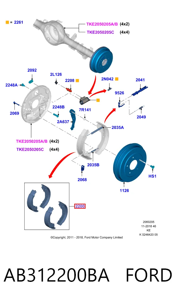 AB312200BA Ford Klocki hamulcowe tylne bębnowe