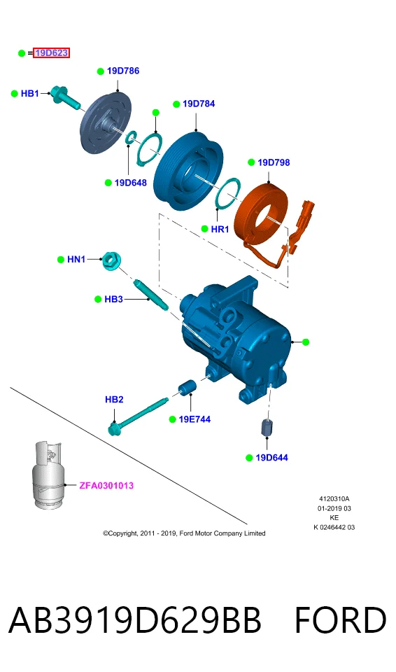 AB3919D629BB Ford Sprężarka klimatyzacji