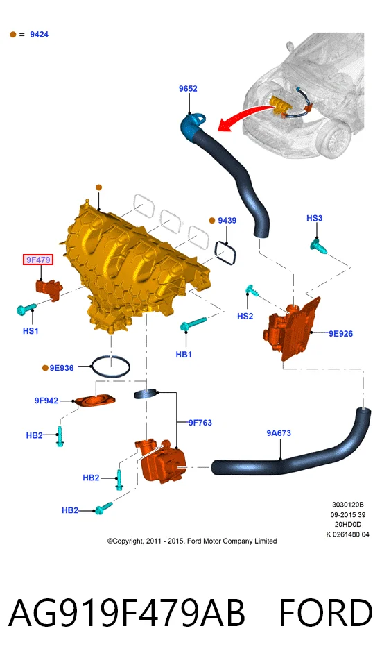 AG919F479AB Ford Czujnik ciśnienia w kolektorze ssącym, MAP