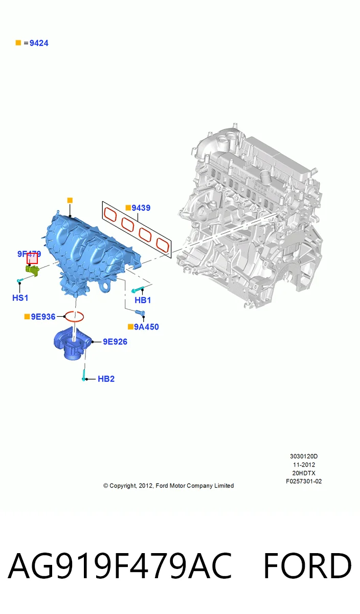 AG919F479AC Ford Czujnik ciśnienia w kolektorze ssącym, MAP