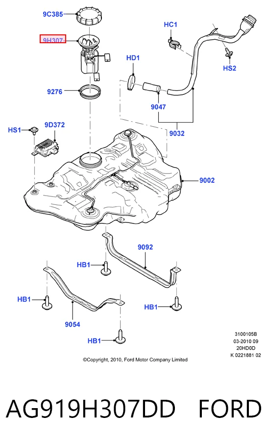 AG919H307DD Ford Moduł pompy paliwowej z czujnikiem poziomu paliwa