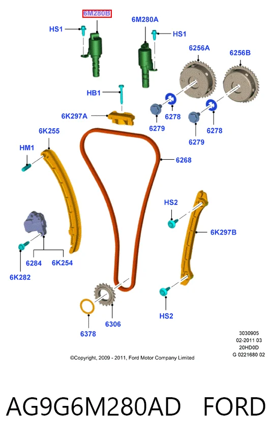 AG9G6M280AD Ford Zawór elektromagnetyczny faz rozrządu