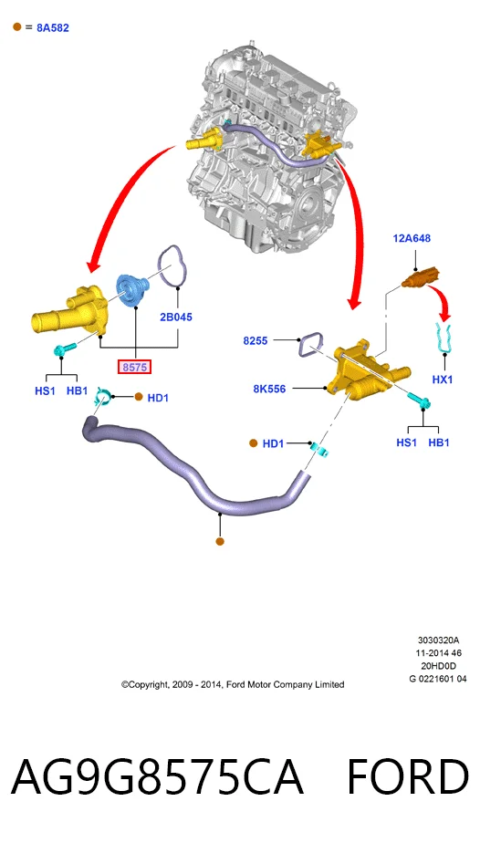 AG9G8575CA Ford Obudowa termostatu