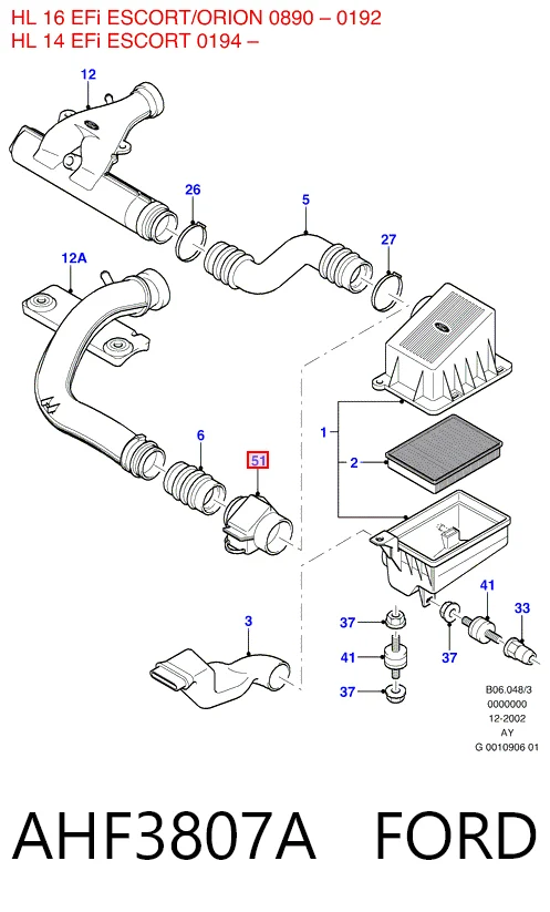 Czujnik przepływu powietrza, przepływomierz powietrza M.A.F. Ford Fiesta Mk3 hatchback (GFJ) (1989 - 1995) cena, od 28,19 USD