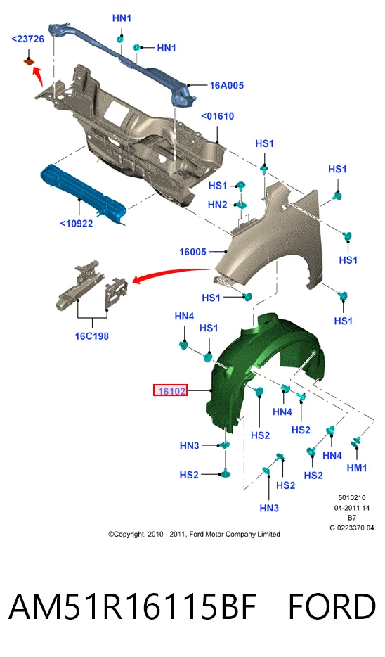AM51R16115BF Ford Nadkole błotnika przedniego lewe
