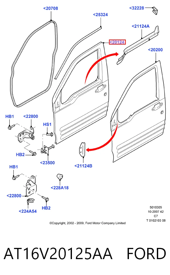 Drzwi przednie lewe Ford Connect awangarda (TC7) (2002 - 2013) cena, od 187,54 USD