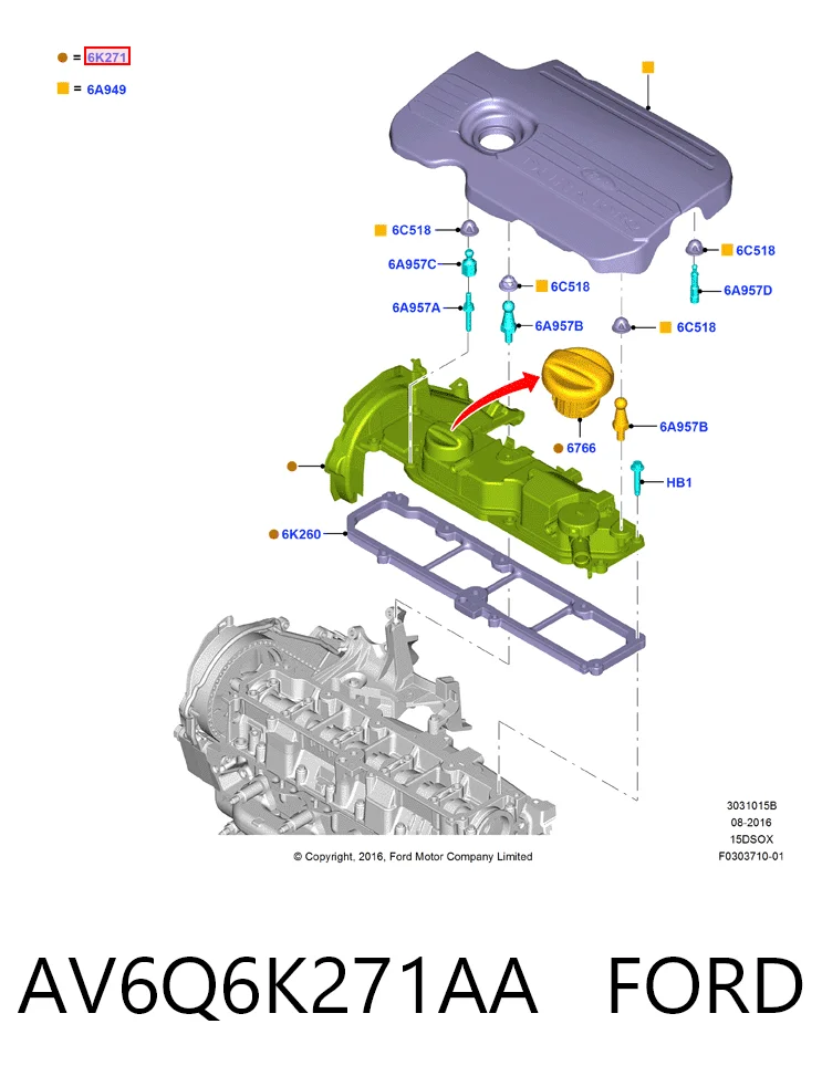 AV6Q6K271AA Ford Pokrywa zaworowa