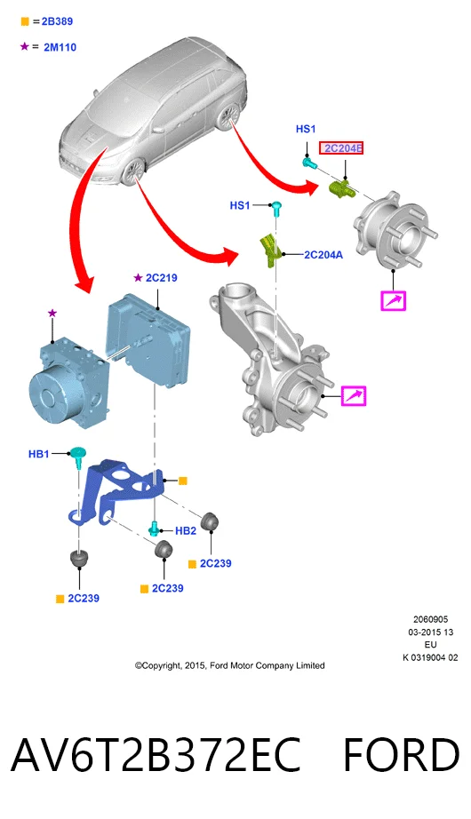 AV6T2B372EC Ford Czujnik ABS tylny