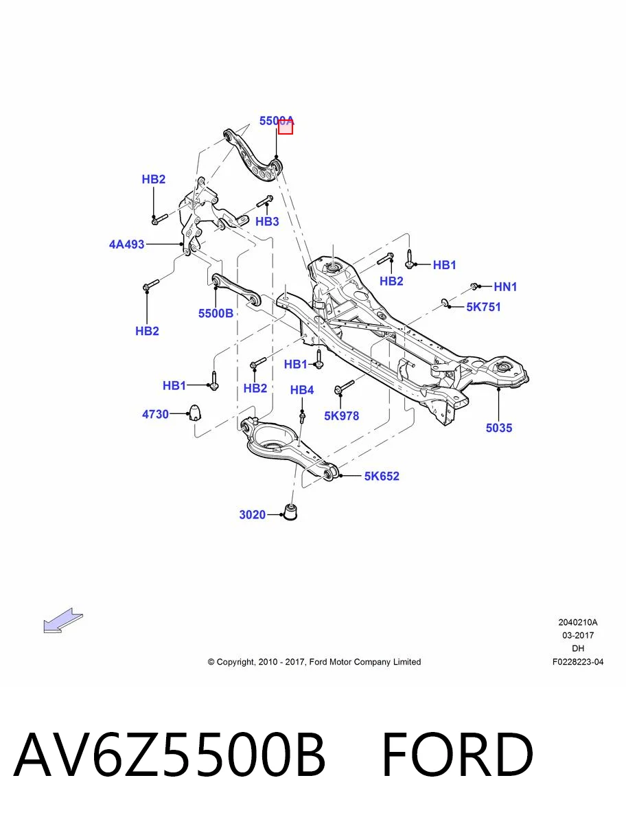 AV6Z5500B Ford Wahacz zawieszenia tylnego górny lewy/prawy