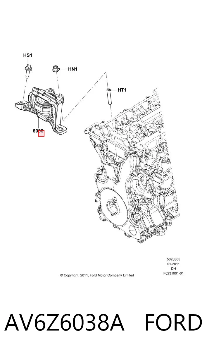 AV6Z6038A Ford Poduszka (podpora) silnika prawa